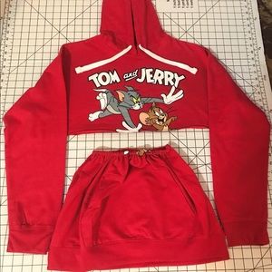 Tom and Jerry crop top hoodie skirt set